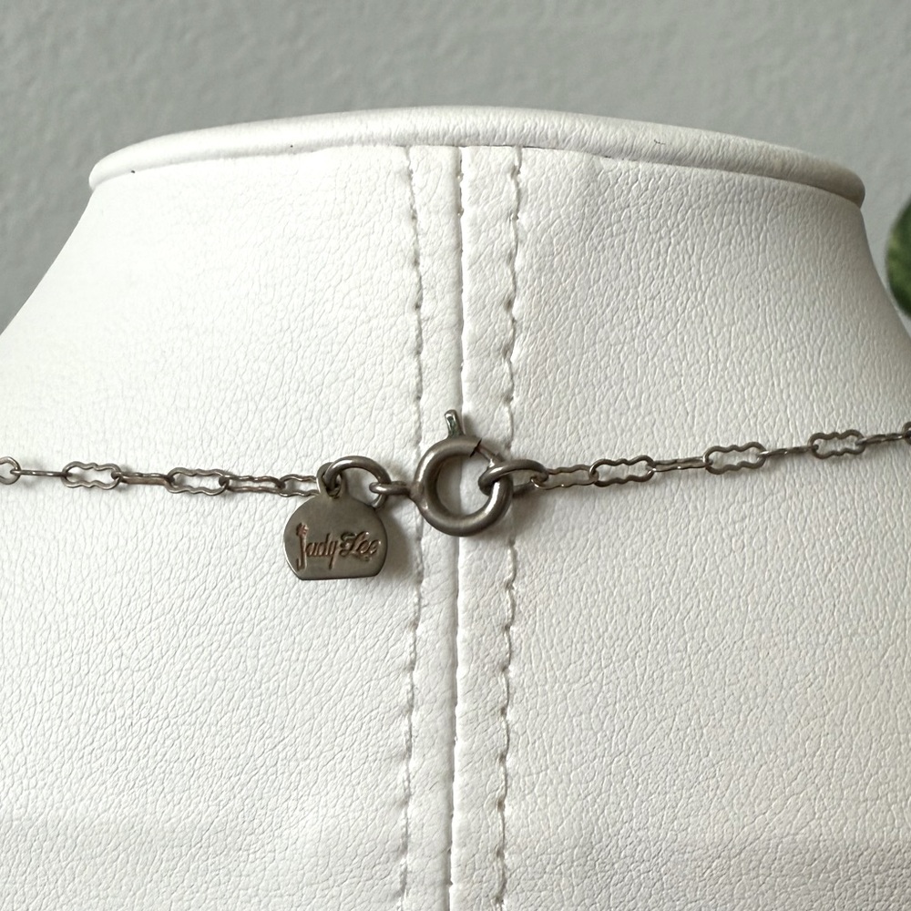 Vintage Judy Lee Black Faceted Glass Bead Station Necklace Antiqued Silver Chain - Picture 3 of 8